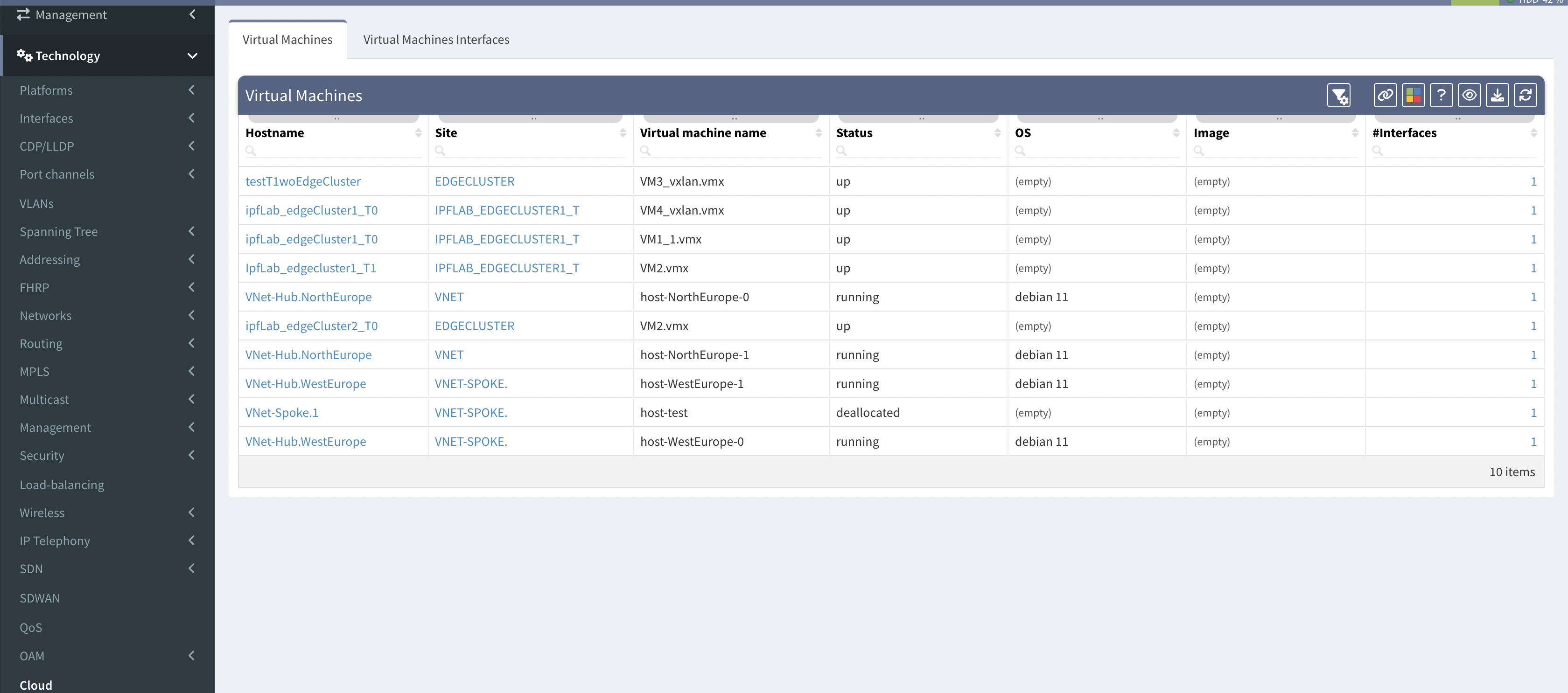 Technology table showing Cloud VMs