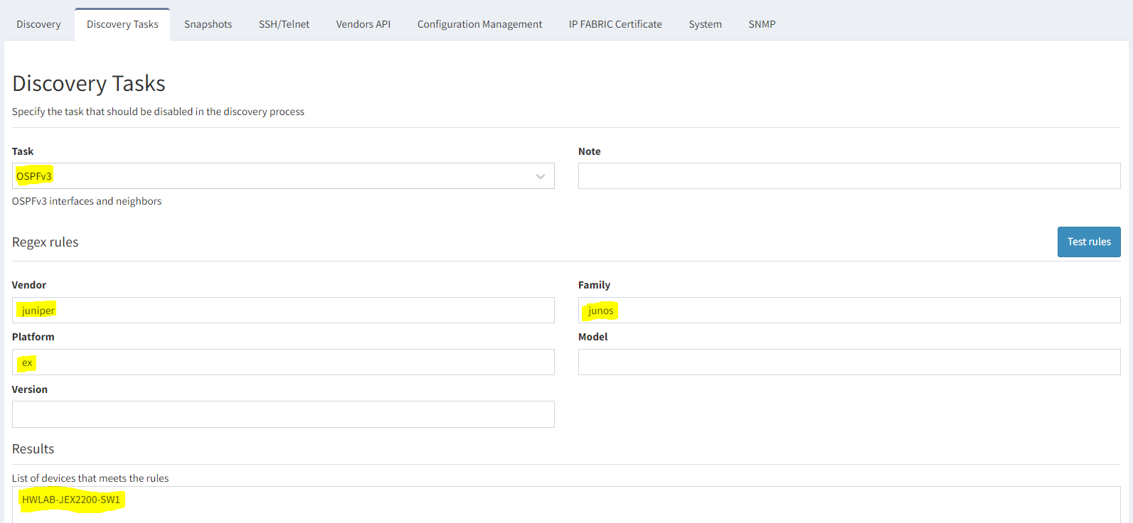 Discovery Tasks settings in IP Fabric