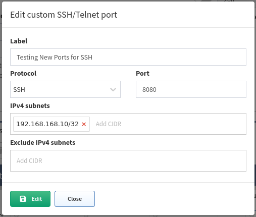 edit custom ssh telnet port