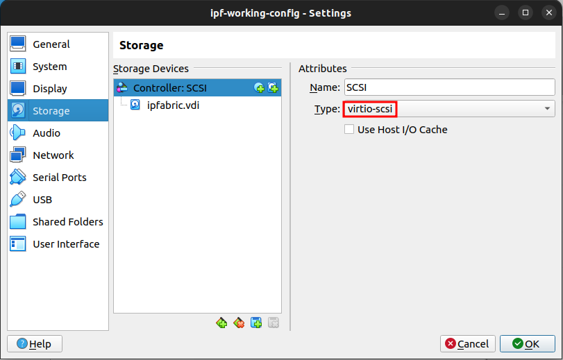 VirtualBox - VM Settings - Storage