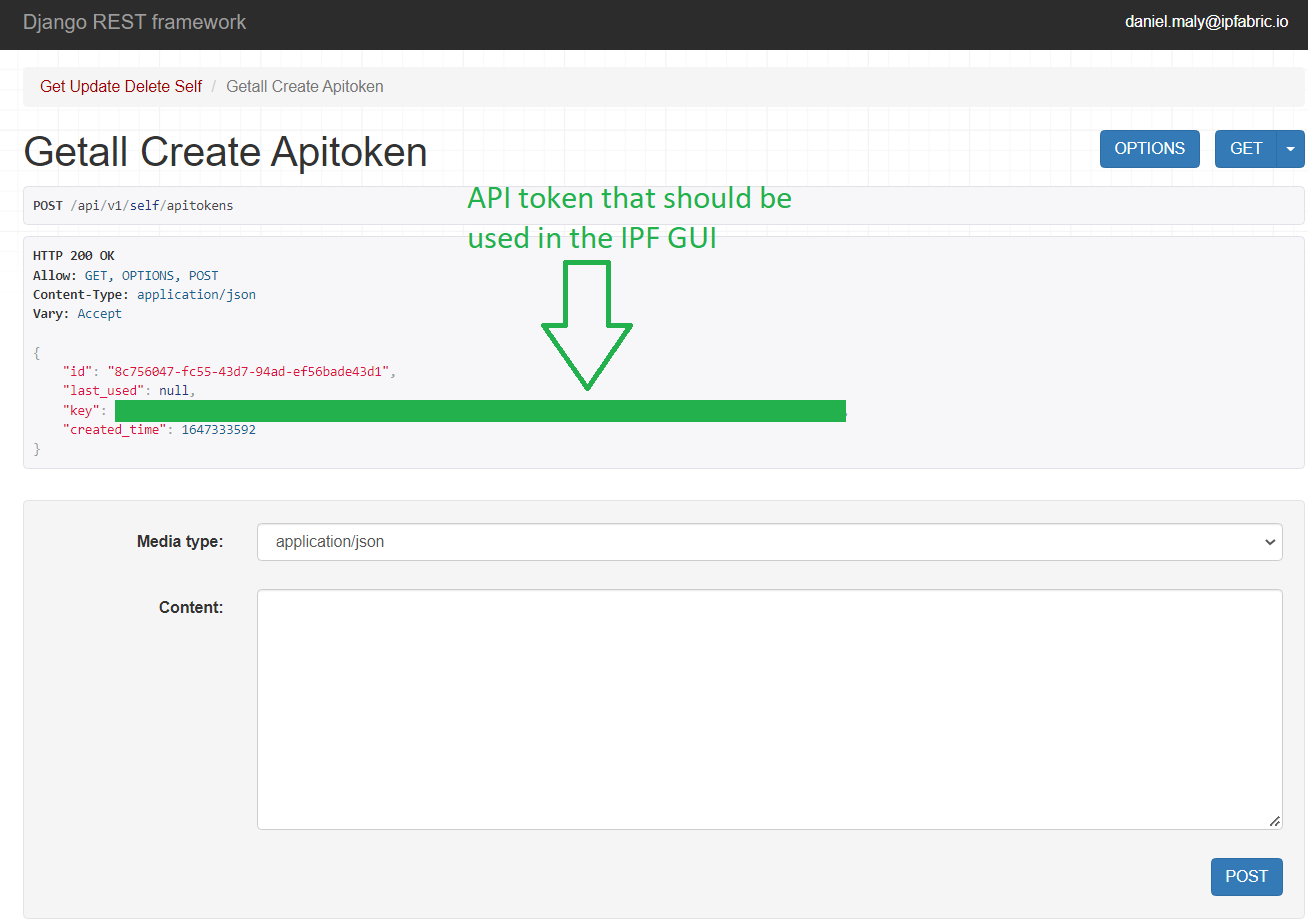 Create API token - copy generated API token