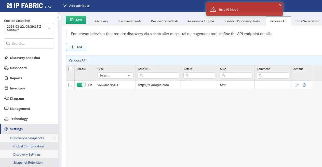 Invalid Input error in Vendors API