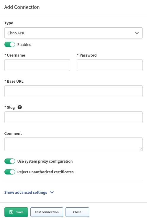 Add Connection - Cisco APIC