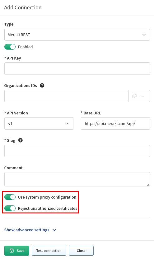 Proxy and certificates settings
