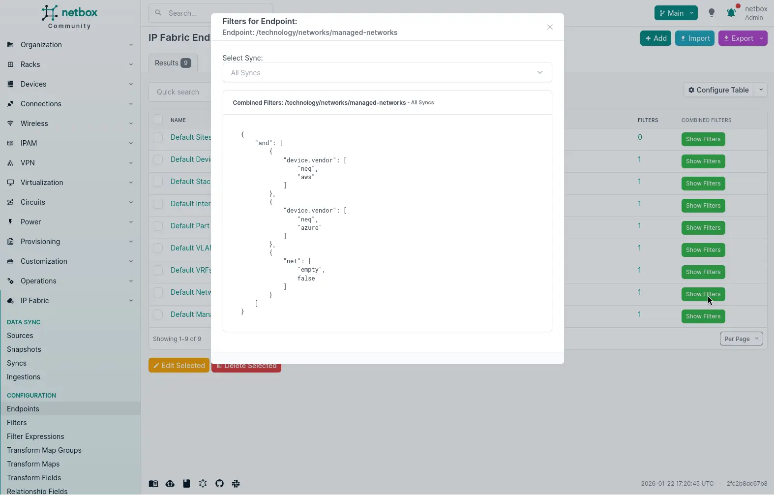 Endpoint Filters Tab