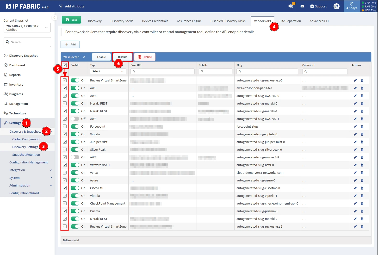 Vendor API GUI with bulk actions