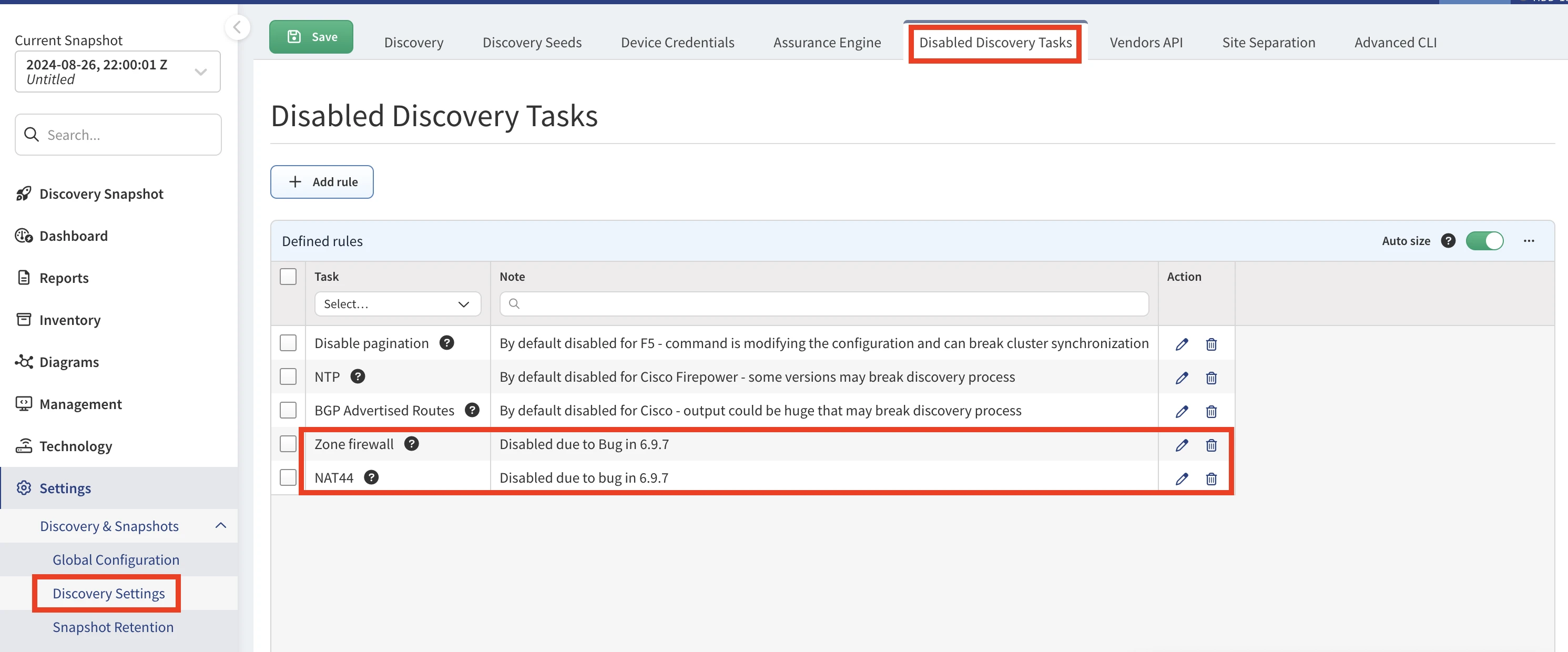 Disabled Discovery Tasks