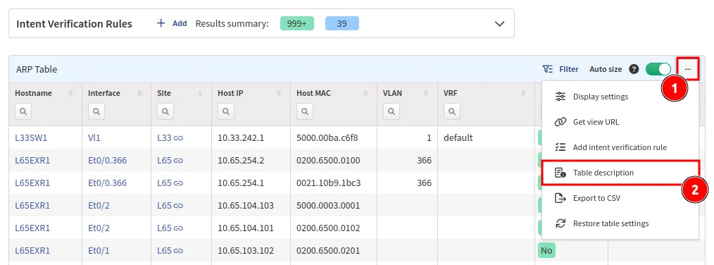 Table description option