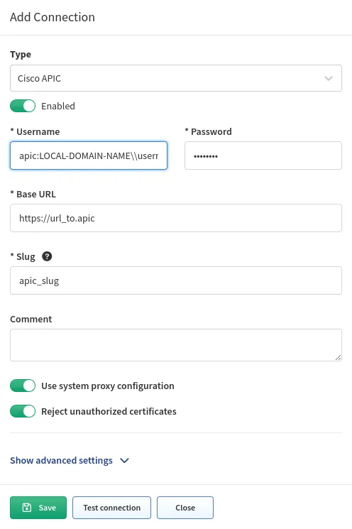 IP Fabric settings - Username