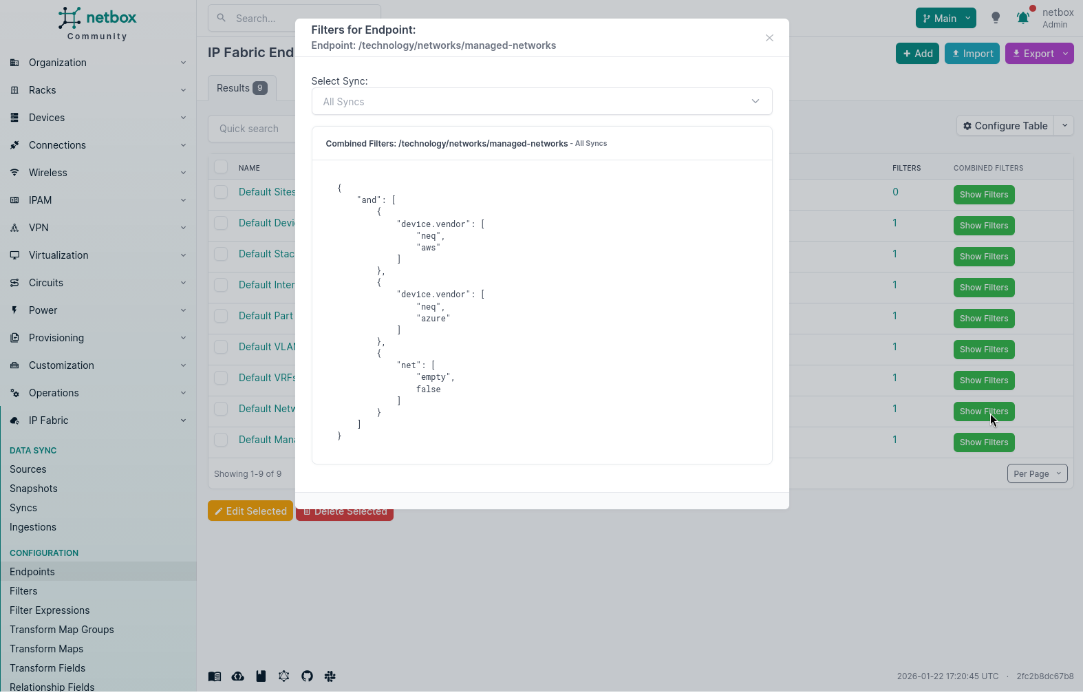 Endpoint Filters Tab