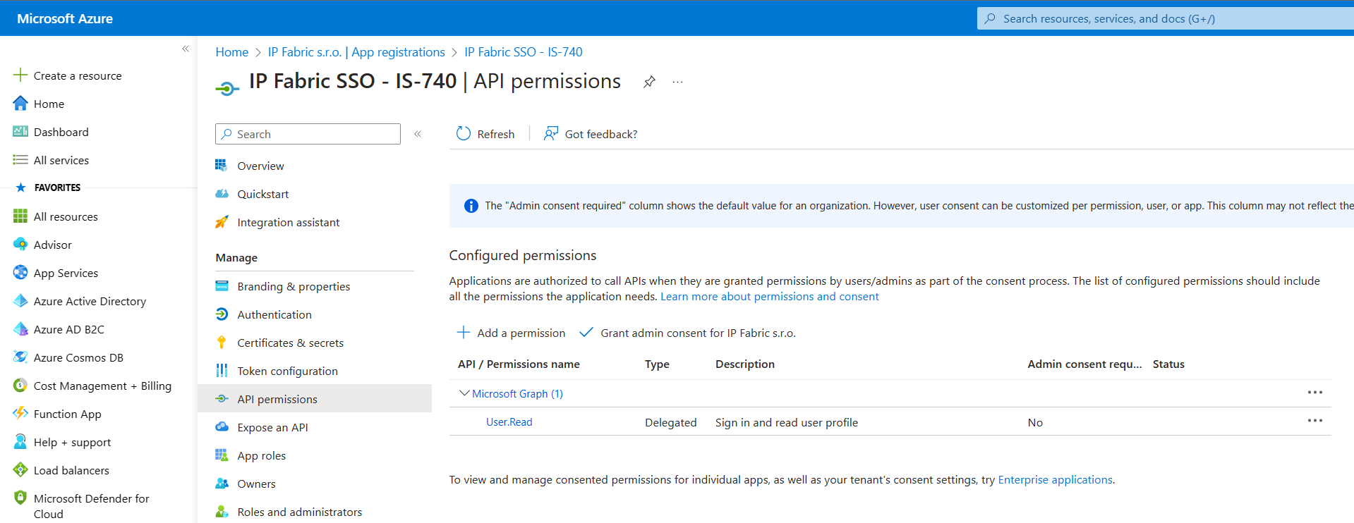 Azure AD API permissions