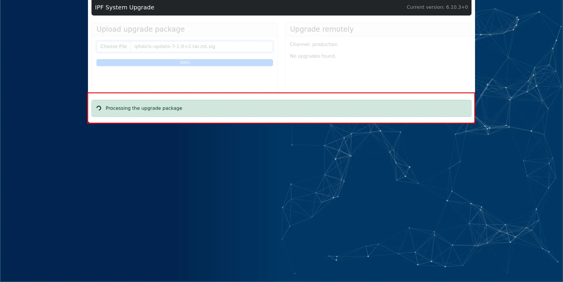 Progress bar of the upgrade