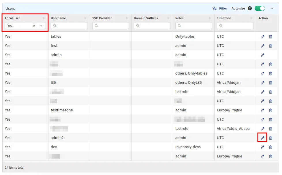 Users table - edit local user