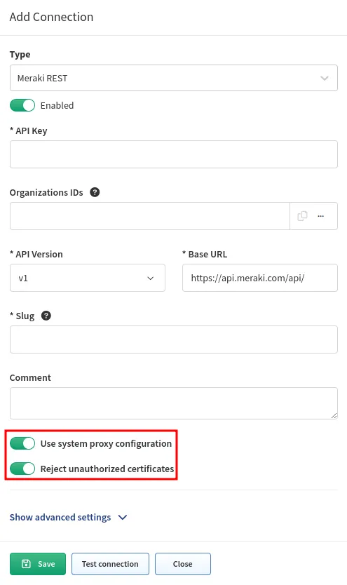Proxy and certificates settings