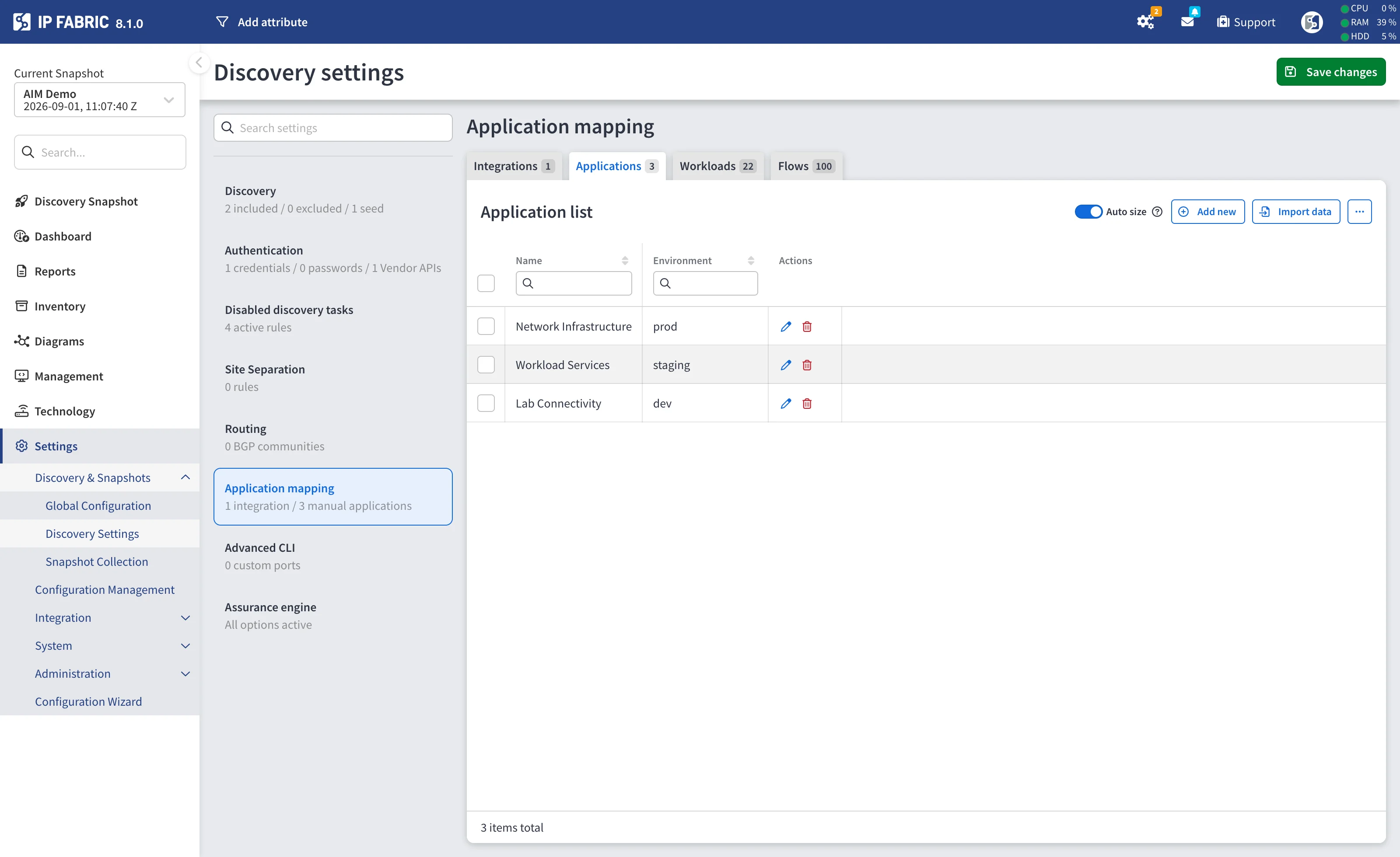 Application list with the add manual application dialog