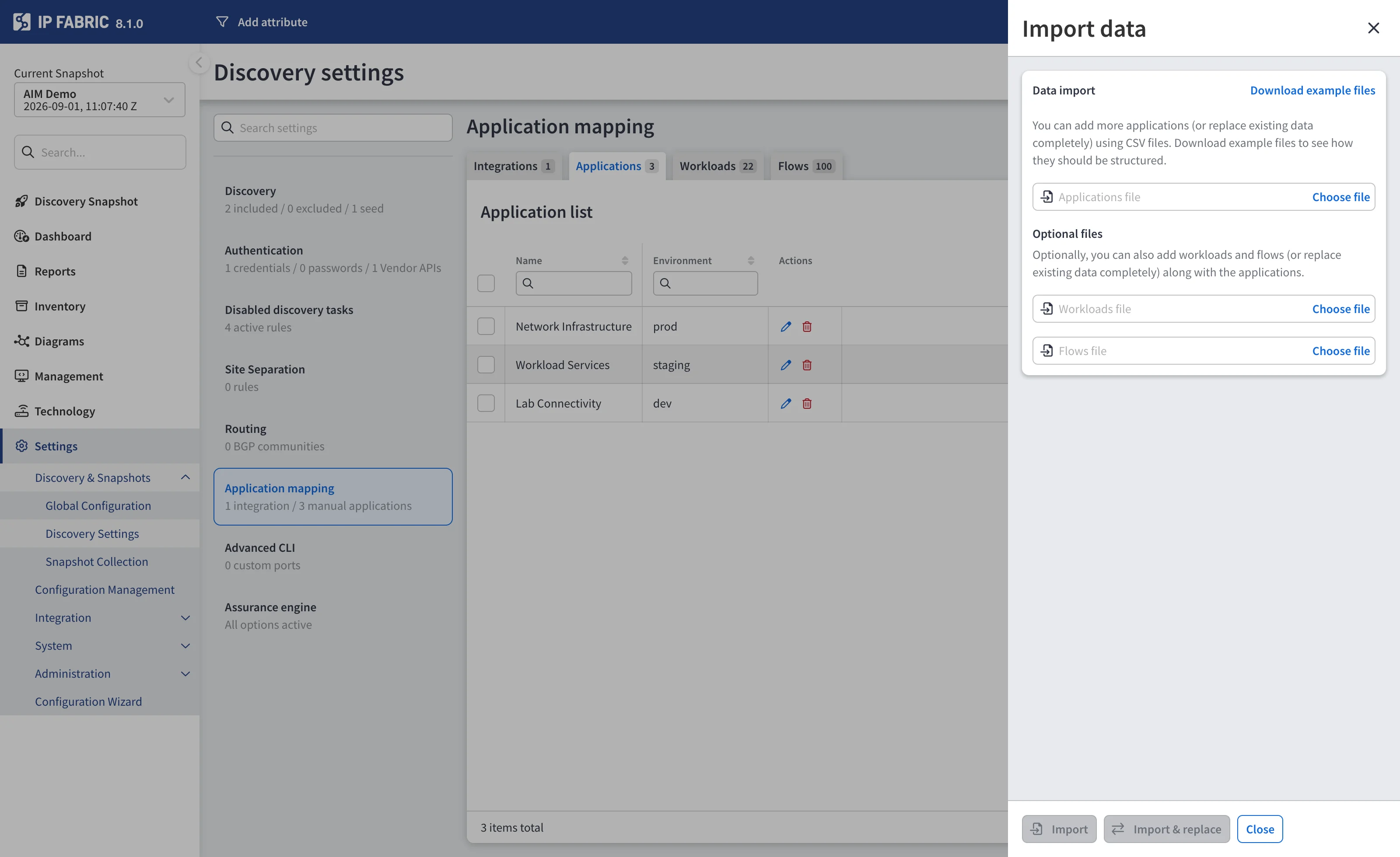 Import data panel