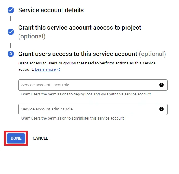 Grant users access to this service account
