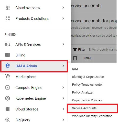Navigate to Service Accounts