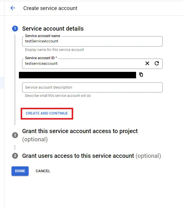 Service account details
