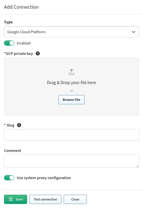 Add Connection - Google Cloud Platform
