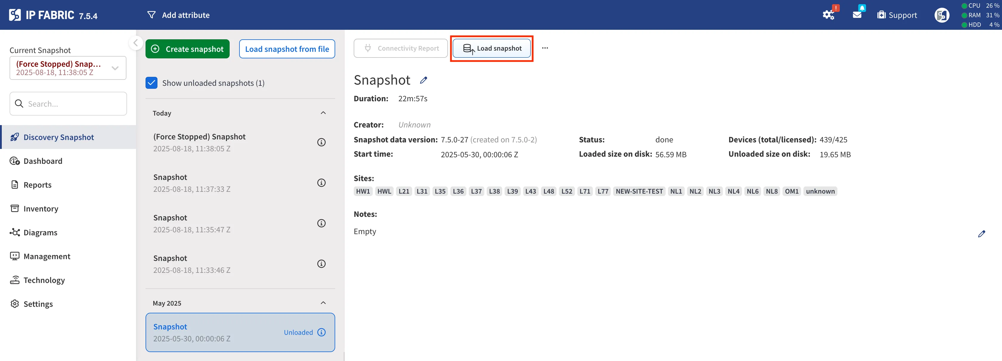 Load snapshot