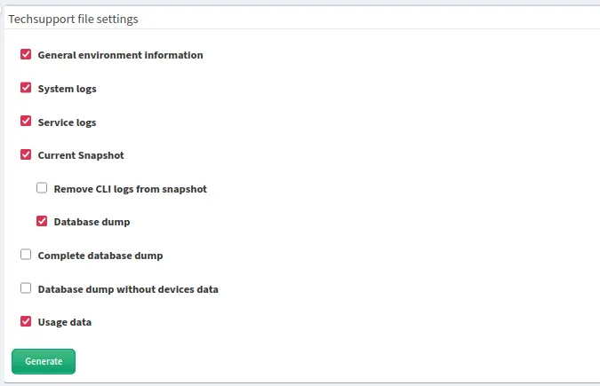 Configure what to include in techsupport file