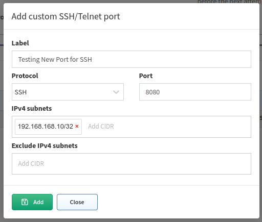 Add custom SSH/Telnet port