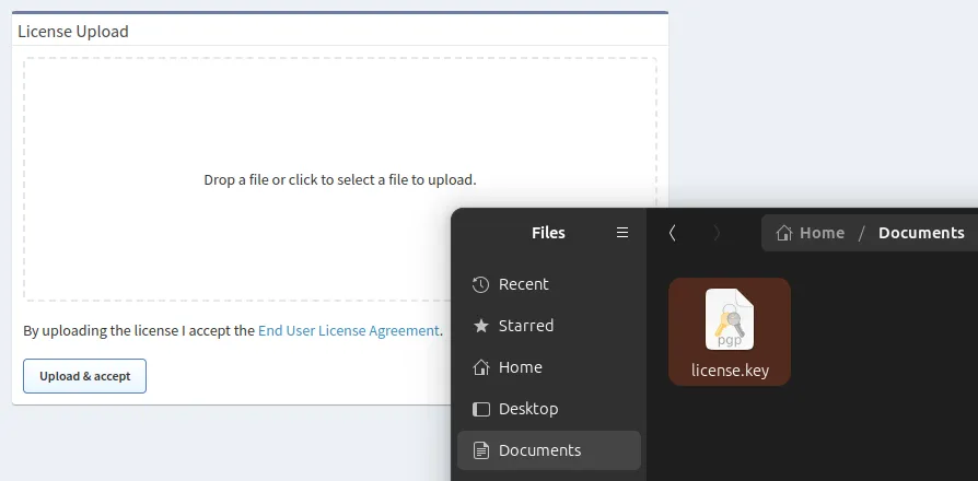 License Upload page