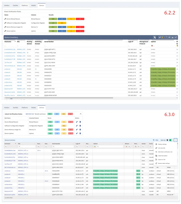 Comparison of Old table and New table layouts