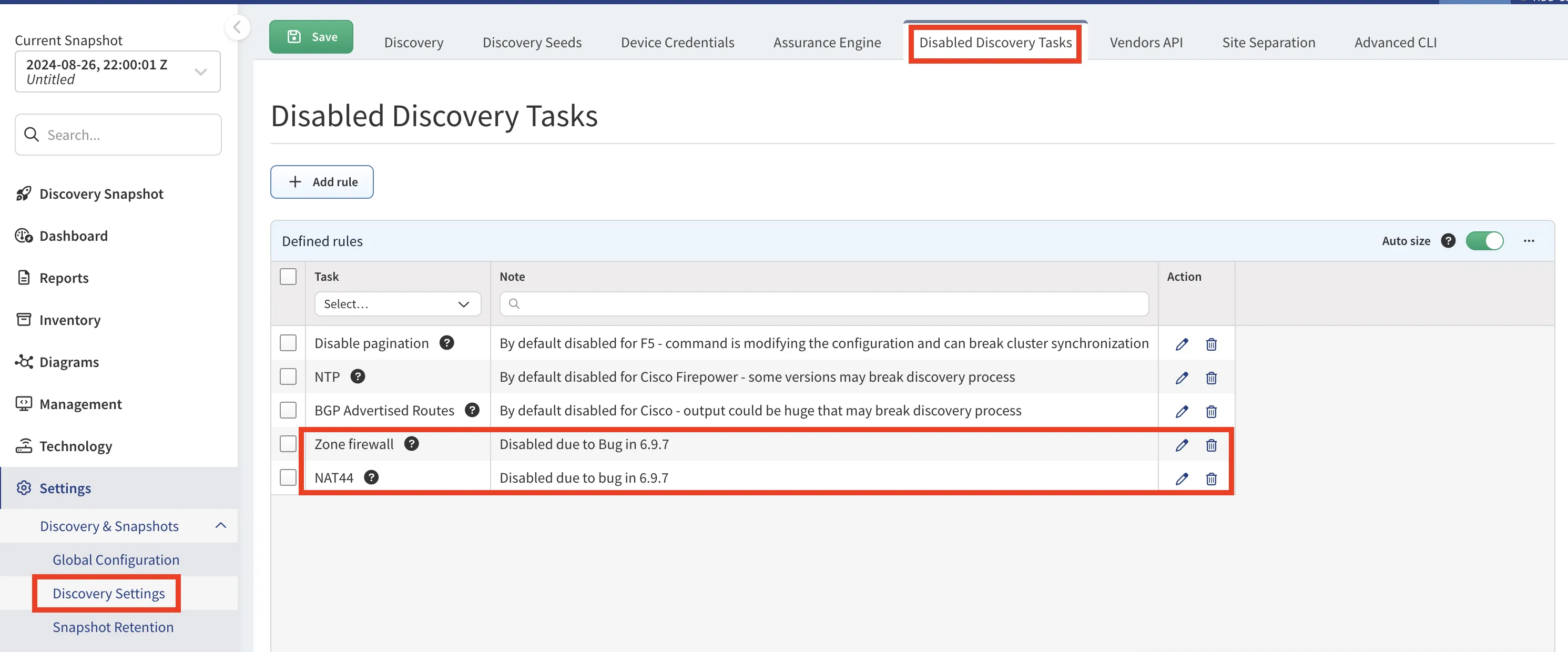 Disabled Discovery Tasks