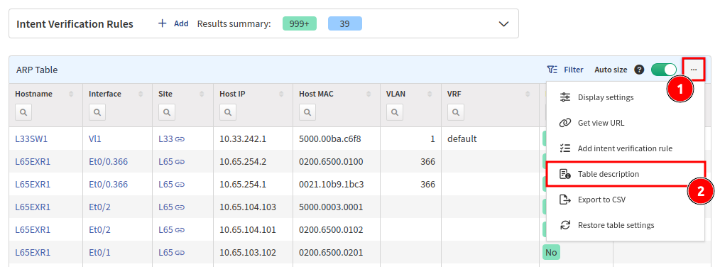Table description option