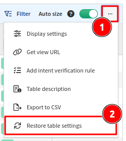 Restore table settings