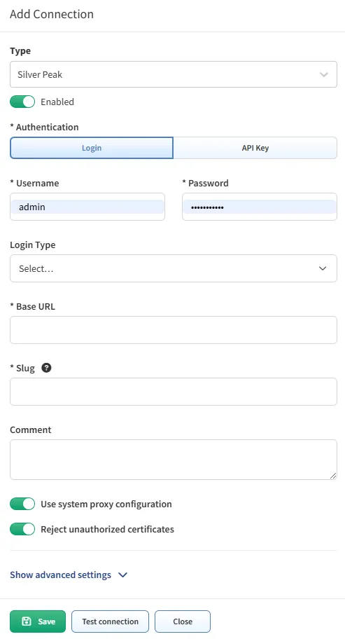 Add Connection - Silver Peak
