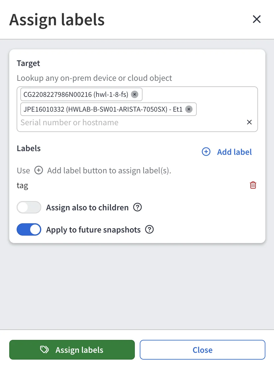 Assign labels dialog