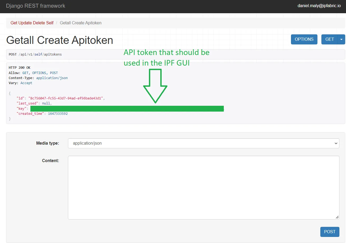 Create API token - copy generated API token