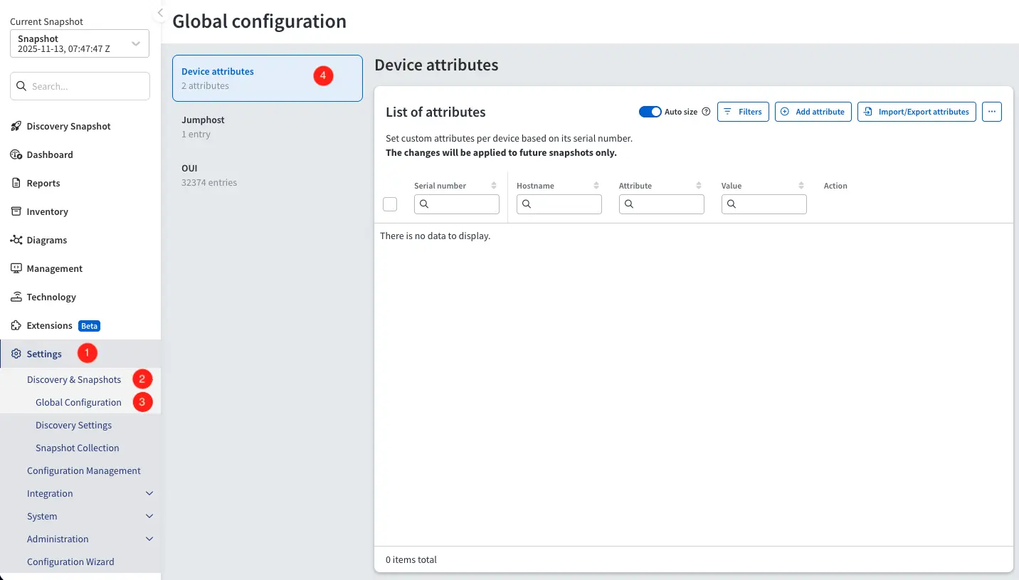 Device Attributes menu