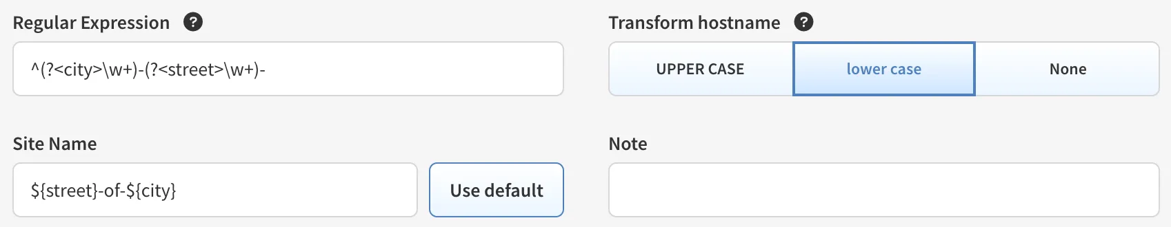 Hostname regex: custom site name