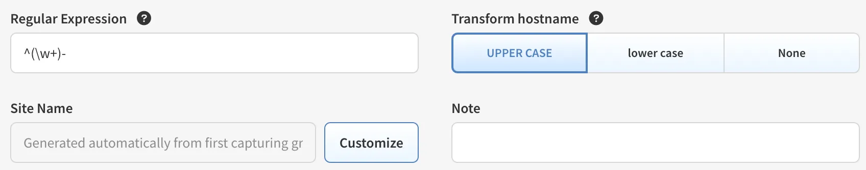 Hostname regex: default site name