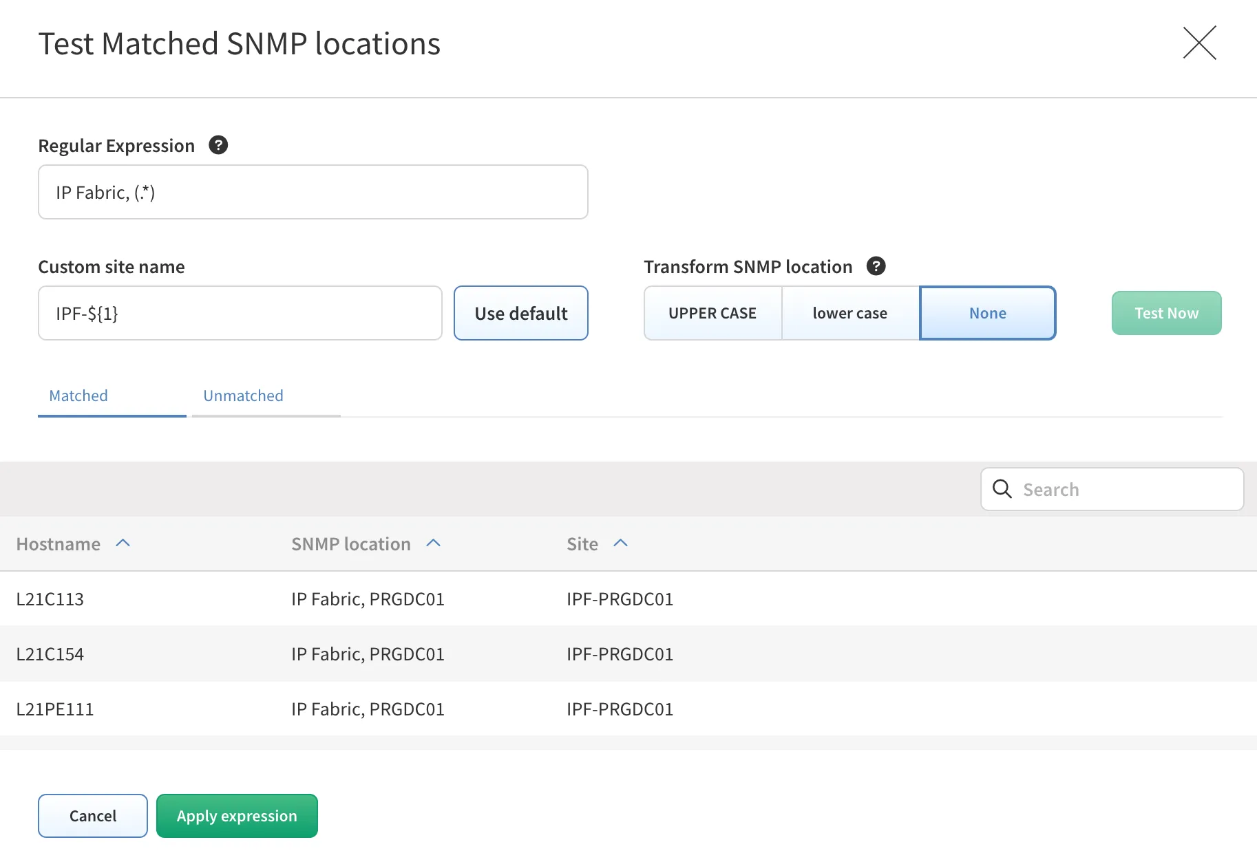 Testing SNMP location regex