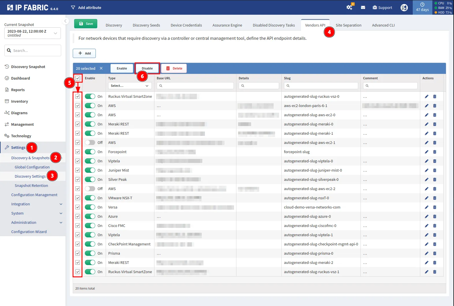 Vendor API GUI with bulk actions