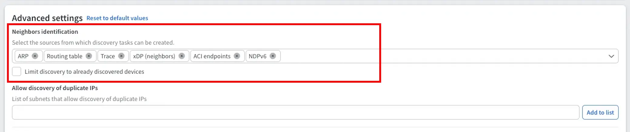 Discovery tasks settings - New Design