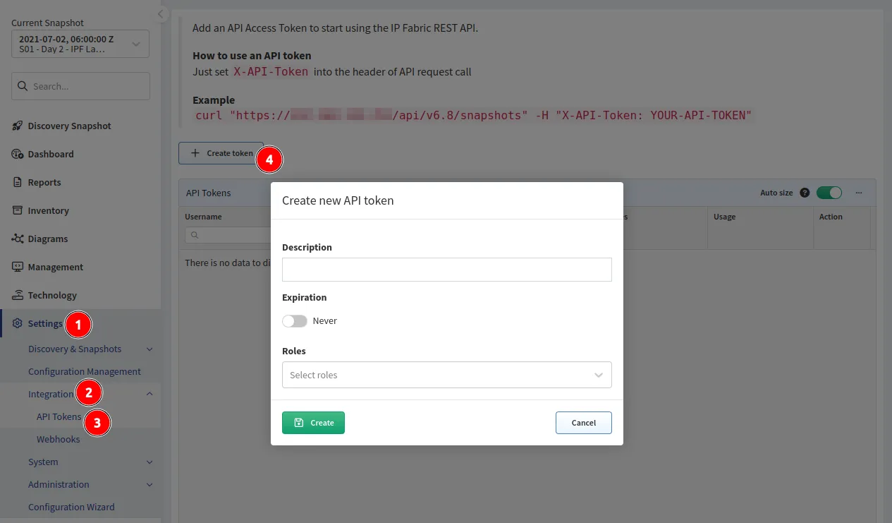 Create new API token form