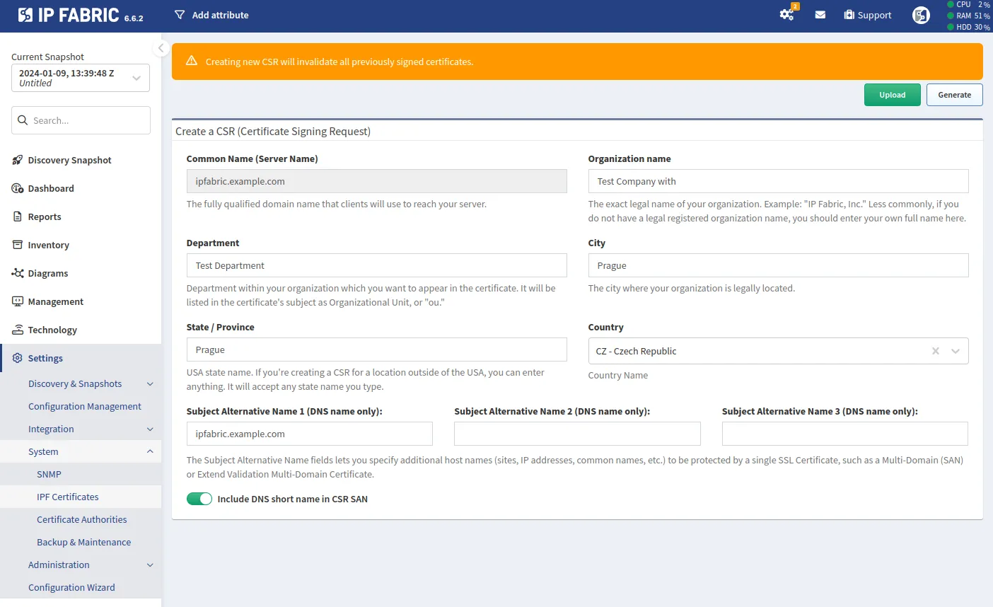 Generate a CSR - with avoiding any special characters