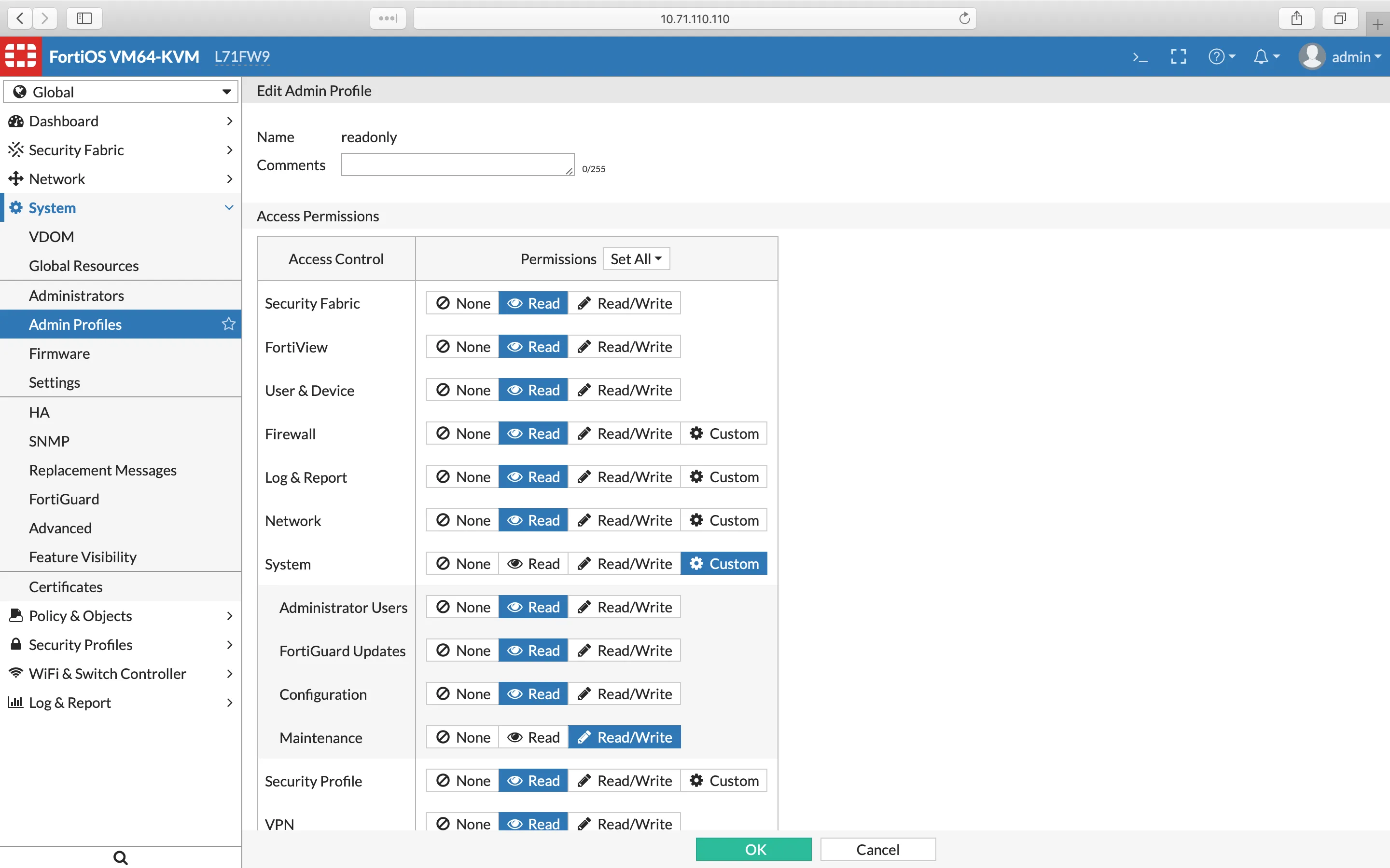 Admin Profile, FortiOS 6.0 Admin Profile, FortiOS 6.0