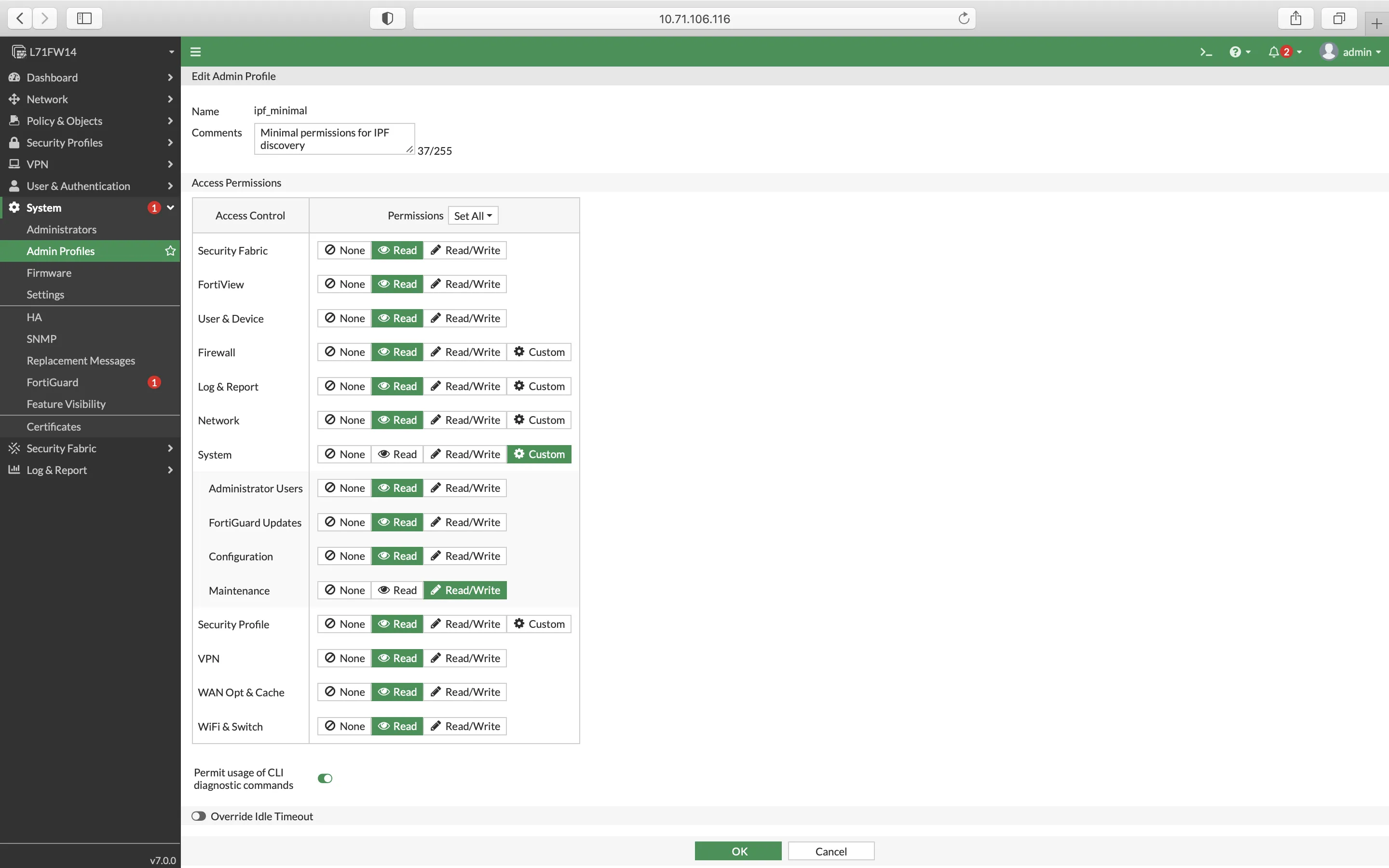 Admin Profile, FortiOS 7.0 Admin Profile, FortiOS 7.0