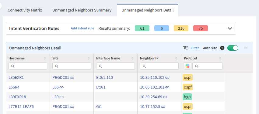 Unmanaged Neighbors Detail