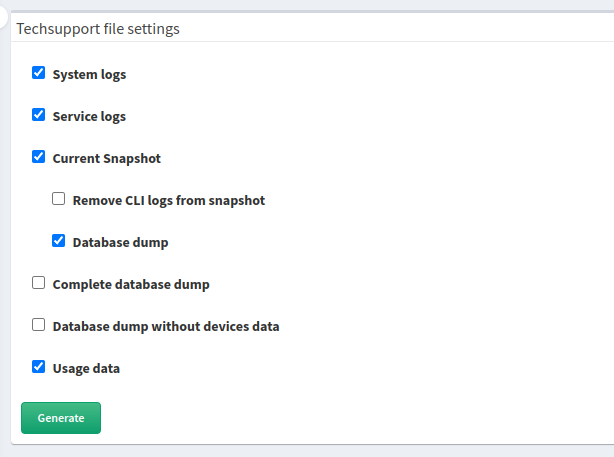 Configure what to include in techsupport file